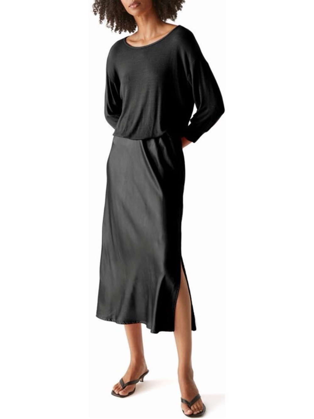 Michael Stars Nadia Two-In-One Midi Dress Mixed Fabric Satin Womens Size M